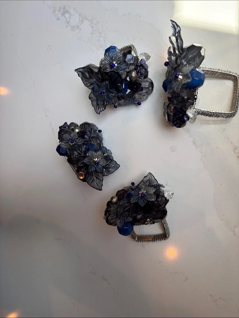 Kim Seybert Gardenia Blue Napkin Rings - Set of 4